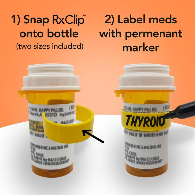 RxClip 20 Pack Medicine Bottle Label Clips for Easy Medication Identification - 20ct Multipack with Marker - Image 3